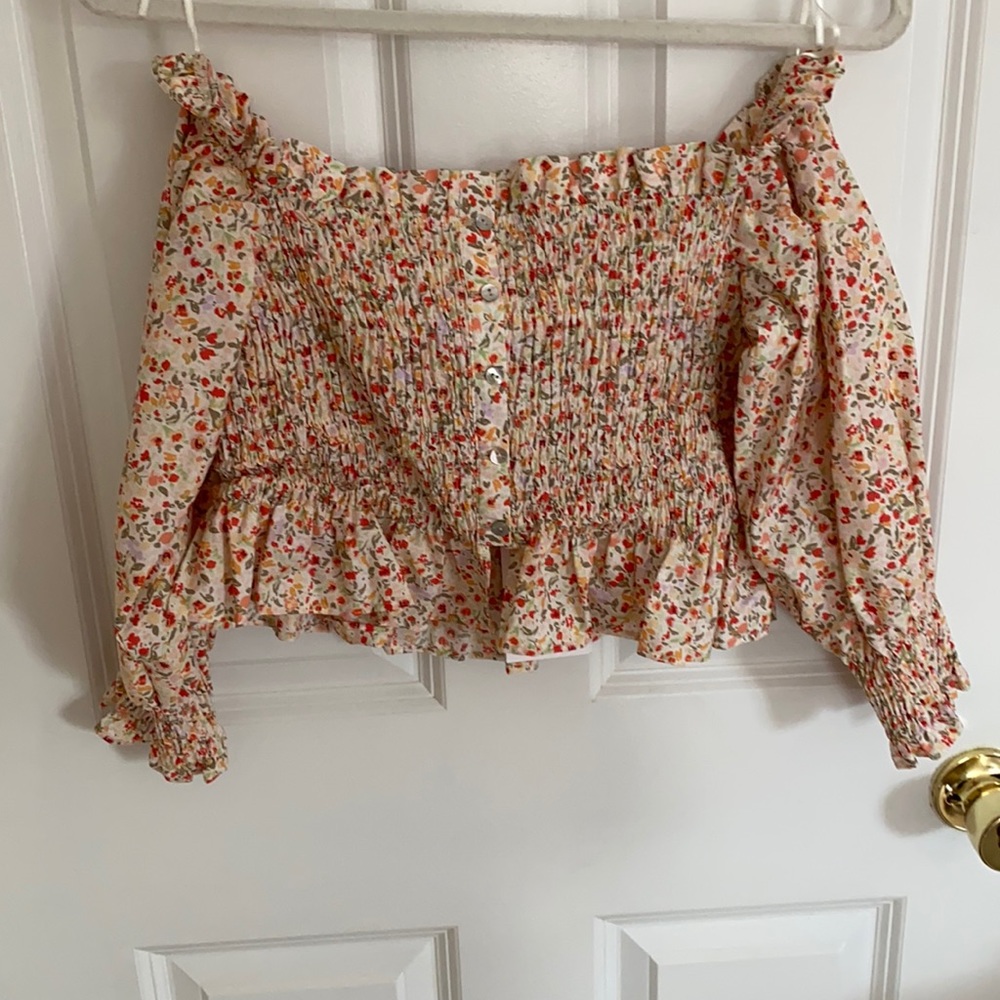 Zara NWT Floral Cropped Off The Shoulder Top